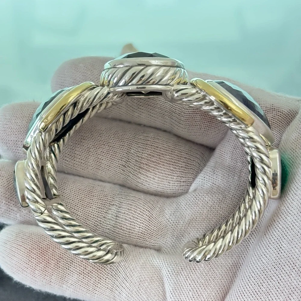David Yurman 925 & 18k Gold Multi-Stone Viridian Cable Bracelet-Medium